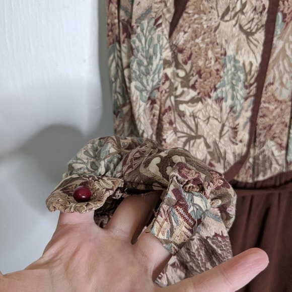 VTG 70s Groovy Vest Dress Quilted Brown Floral - Picture 11 of 12